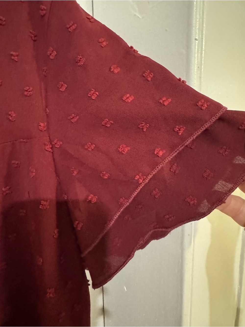 Falechay 3XL Burgundy Swiss Dot Lace Flutter Sleeve Boho Blouse - Picture 7 of 7